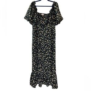 Girl Soul black and daisy empire waist maxi dress w/ smocked back & puff sleeves